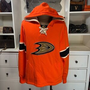Anaheim Ducks CCM NHL Hockey Lace Up Hoodie Orange Men's Size L